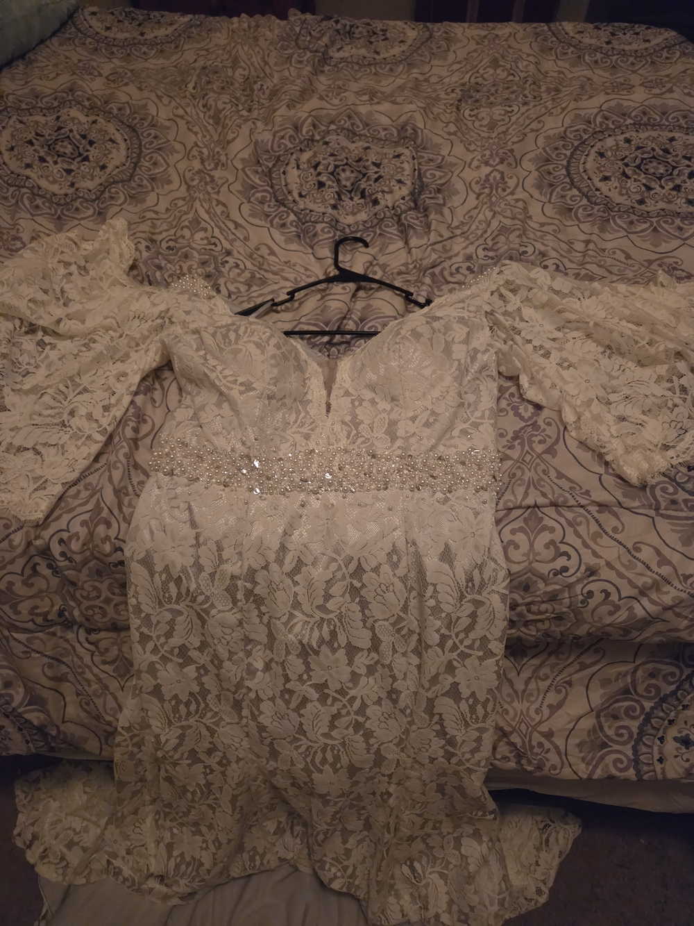 Lace Off-Shoulder Ivory Evening Dress with Beaded Waist
